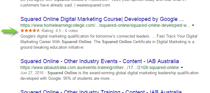 Screen shot - Structured review markup appearing in Google SERP
