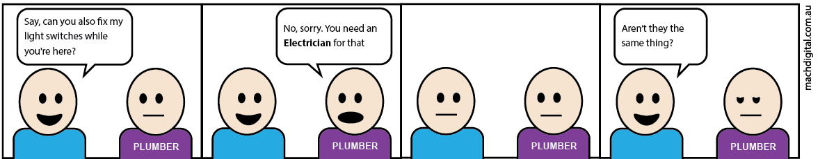 Comic strip 1 - If Plumbers Had to Work Like Digital Marketers