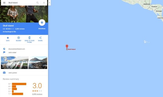 Google maps screen shot showing skull island